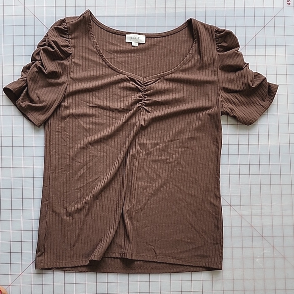 Loft light brown short sleeve ,top,blouse light weight cotton blouse